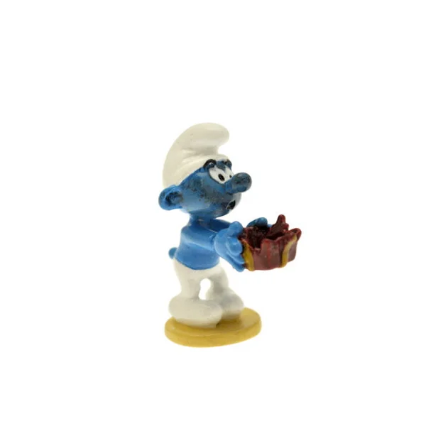 LES SCHTROUMPFS: SCHTROUMPF CADEAU PIEGE, COLLECTION ORIGINE - figurine métal 3.5 cm