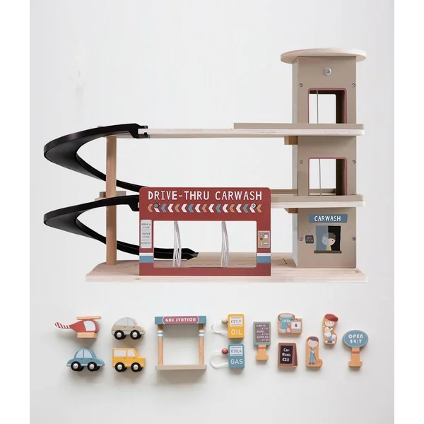 LITTLE DUTCH - CIRCUIT TRAIN EN BOIS - GARAGE