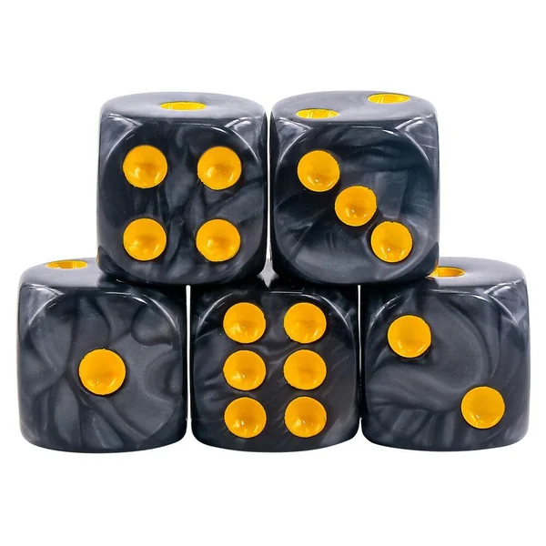 LOT DE 5 DES 6 FACES – NOIR NACRE ET OR