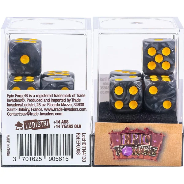 LOT DE 5 DES 6 FACES – NOIR NACRE ET OR