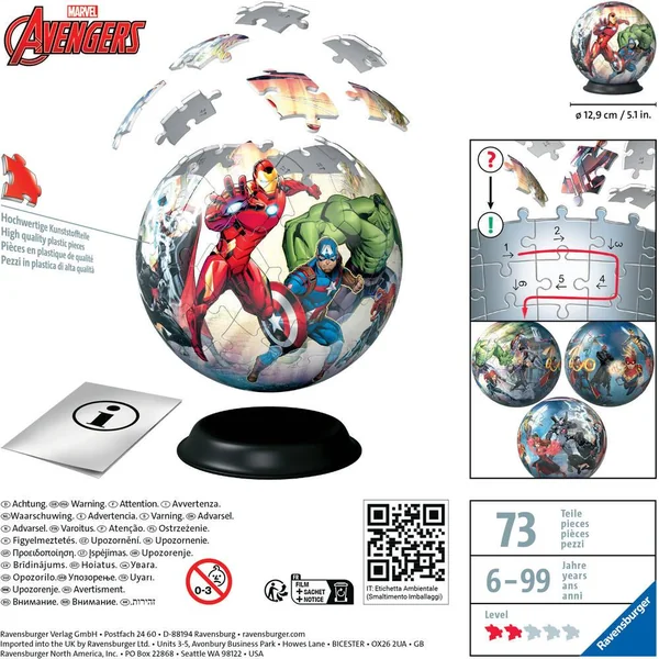 MARVEL - AVENGERS - PUZZLE - 3D BALL - 72 PIECES