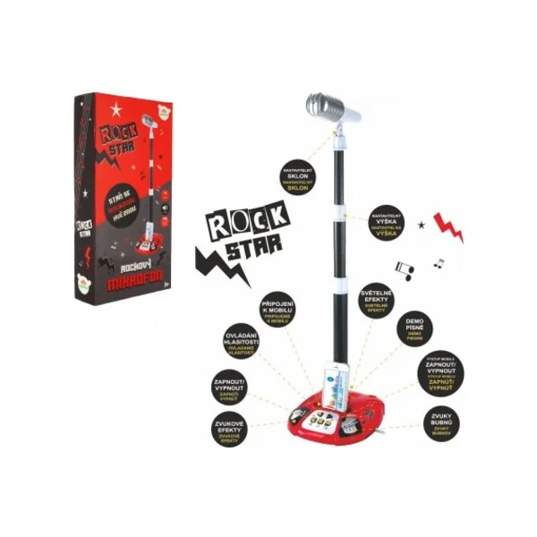 Microphone karaoké ROCK STAR en plastique à piles avec lumière et son dans une boîte