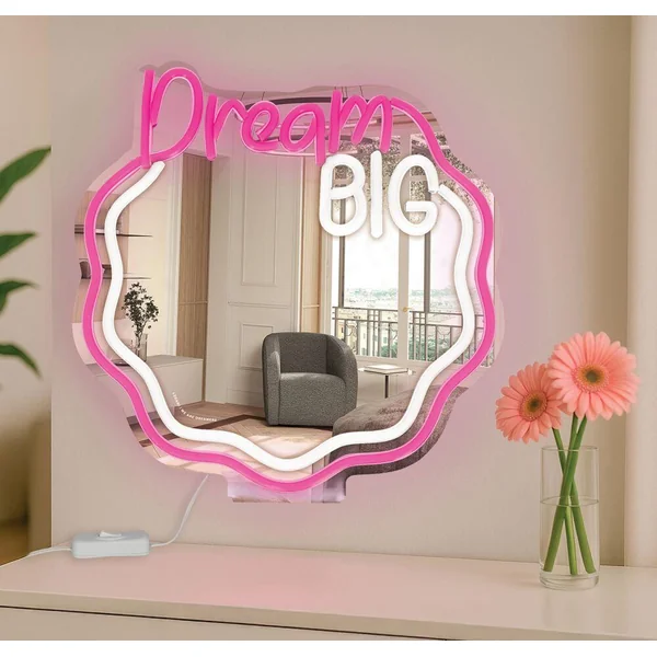 MIROIR AVEC EFFET NEON LED LI - C'EST UN SIGNE - REVE GRAND