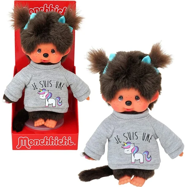 Monchhichi Mončiči Mončiči fille en pull avec licorne 20cm