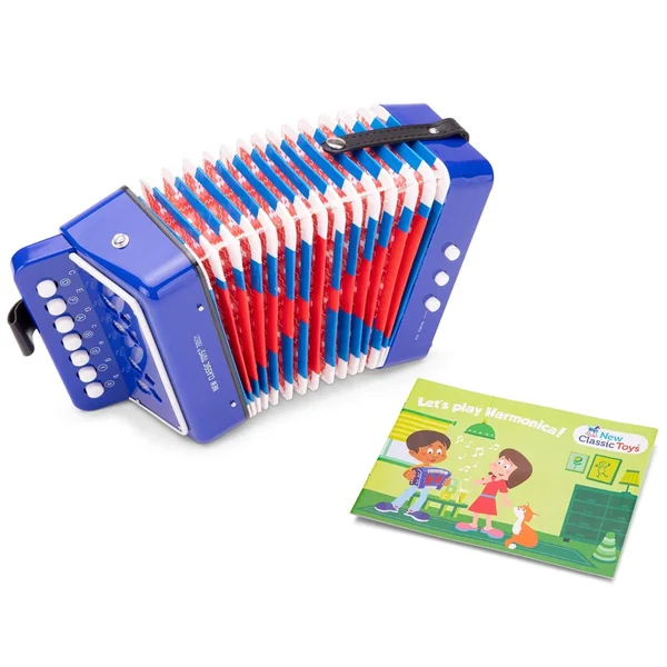 New Classic Toys - Accordion With Music Book - Blue - Musical Instruments