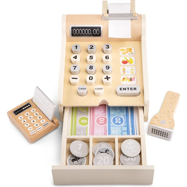 New Classic Toys Caisse enregistreuse en bois pour enfants avec accessoires
