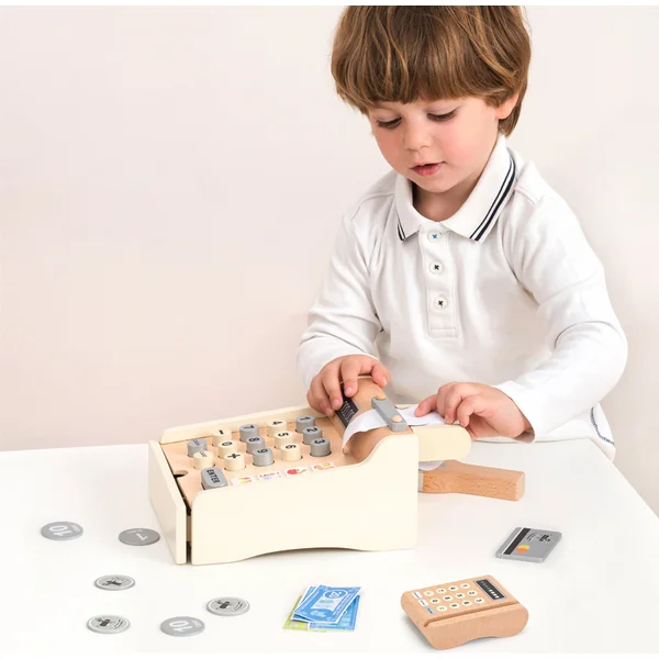 New Classic Toys Caisse enregistreuse en bois pour enfants avec accessoires