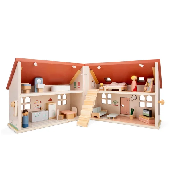 New Classic Toys - Foldable Doll House Including Furniture - Dolls, Playsets & Toy Figures