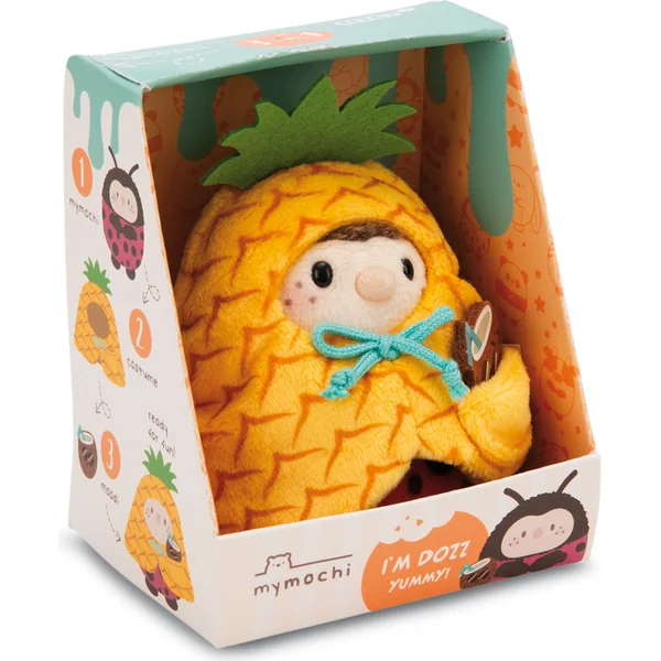 NICI peluche MyMochi Coccinelle Dozz 8 cm en costume d'ananas avec noix de coco, set emballage cadea