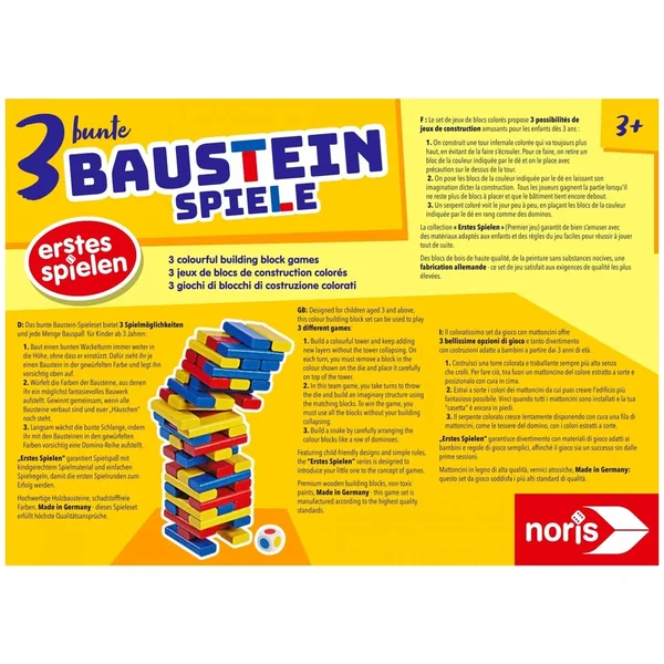 Noris - 3 colorful building block games - Board Games - International Edition - Board Games