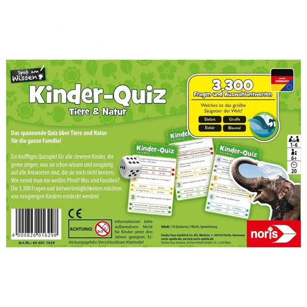 Noris - Board Games - Kids Quiz Animals and Nature - Educational Play - 6 Yrs