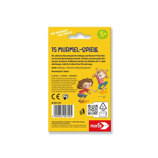 Noris - Outdoor Play Equipment - 15 Marble Games Set - 5+ Years - Skill Development