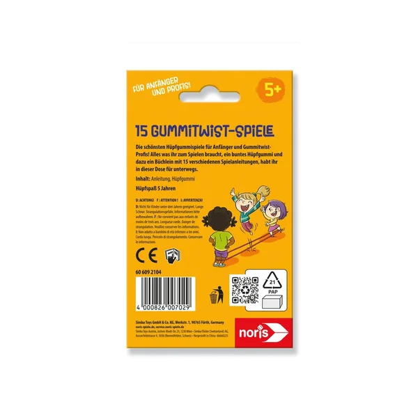 Noris - Outdoor Play Equipment - 15 Rubber Twist Games - Neon Elastic - 5+ Yrs