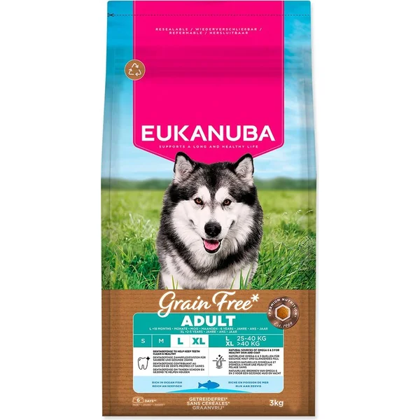 Nourriture EUKANUBA Sans Céréales Adulte Grande riche en poisson océanique 3 kg