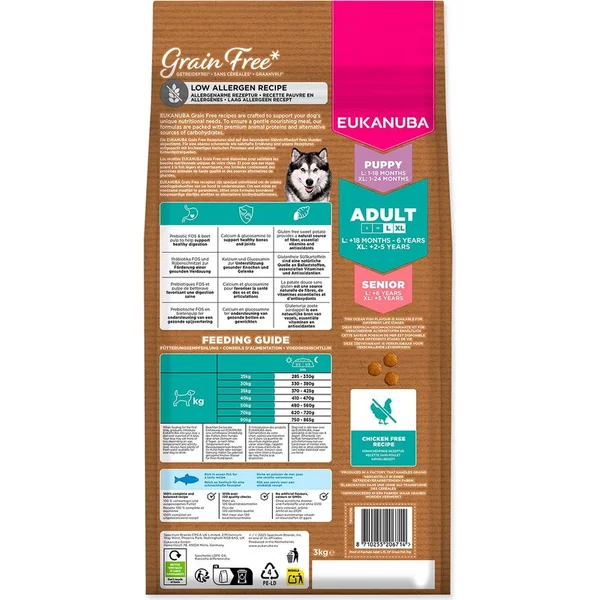 Nourriture EUKANUBA Sans Céréales Adulte Grande riche en poisson océanique 3 kg