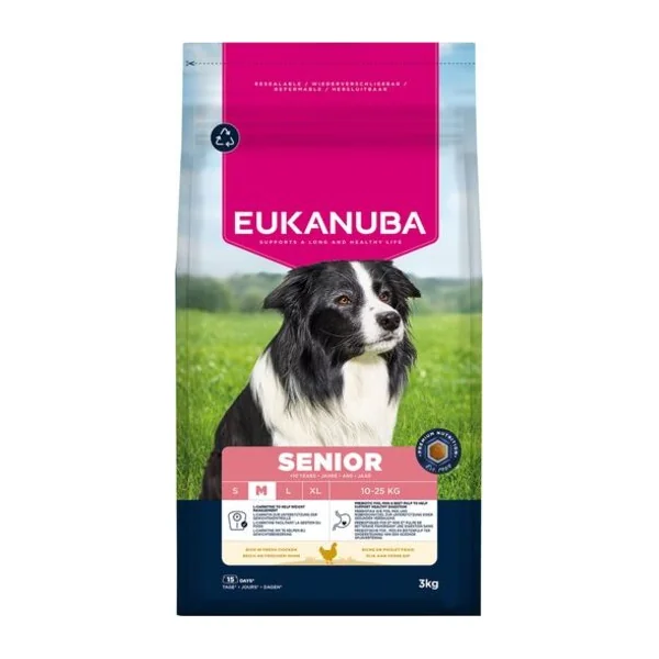 Nourriture EUKANUBA Senior Medium riche en poulet frais 3 kg