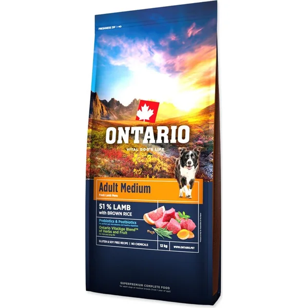Nourriture Ontario Adult Medium Agneau & Riz Brun 12kg