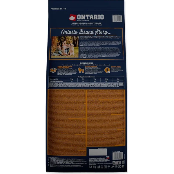 Nourriture Ontario Adult Medium Agneau & Riz Brun 12kg