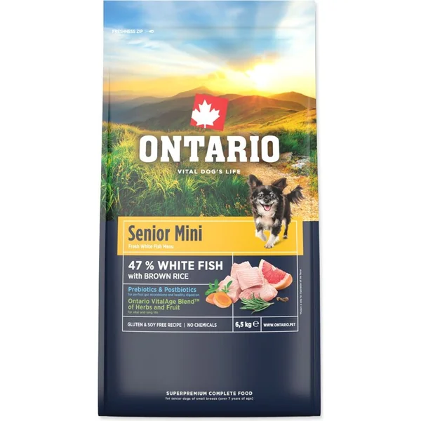 Nourriture Ontario Senior Mini Poisson & Riz Brun 6,5kg