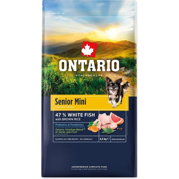Nourriture Ontario Senior Mini Poisson & Riz Brun 6,5kg