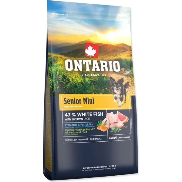 Nourriture Ontario Senior Mini Poisson & Riz Brun 6,5kg