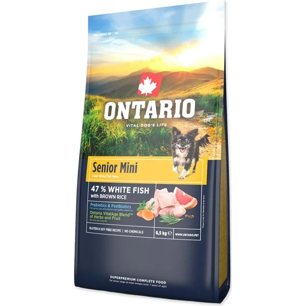 Nourriture Ontario Senior Mini Poisson & Riz Brun 6,5kg