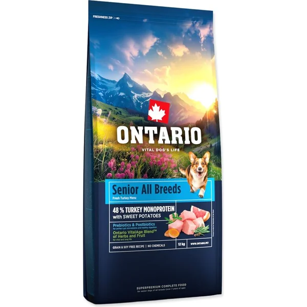 Nourriture Ontario Senior Toutes Races Monoprotéine Dinde & Patates Douces 12kg