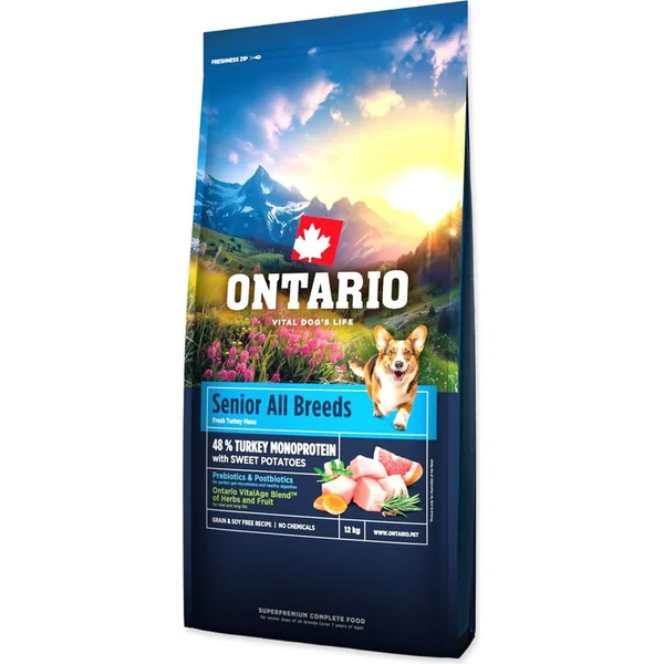 Nourriture Ontario Senior Toutes Races Monoprotéine Dinde & Patates Douces 12kg