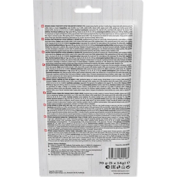 Ontario friandise léchage extra thon et morue 5x14g