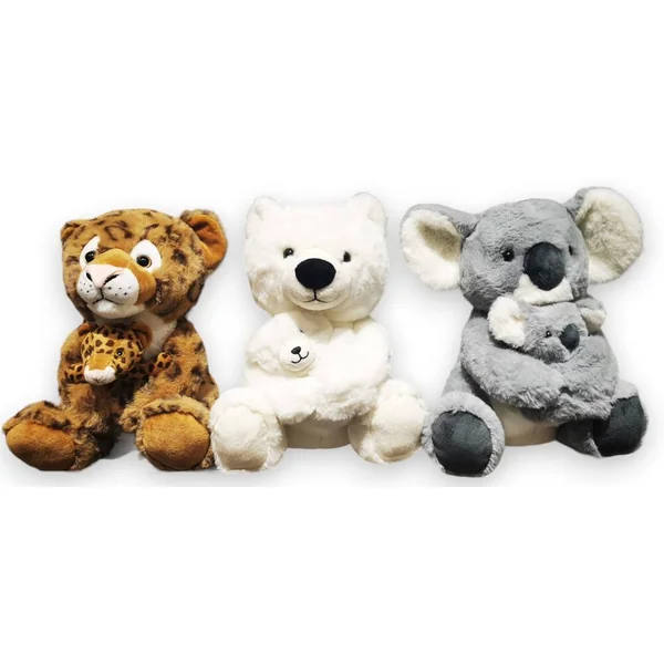 PELUCHE MAMAN ET BEBE ANIMAL SAUVAGE 28 CM