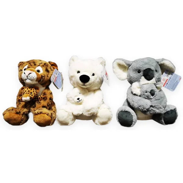 PELUCHE MAMAN ET BEBE ANIMAL SAUVAGE 28 CM