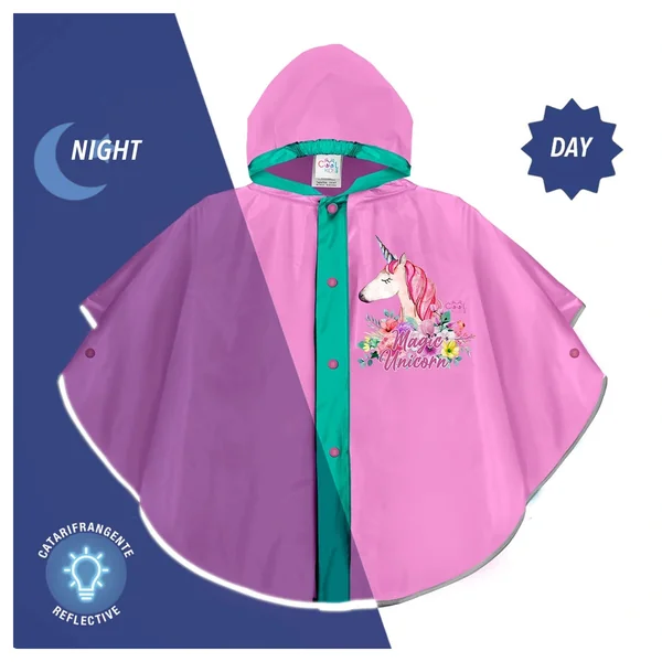 Perletti - Ponchos - Magic Unicorn Rain Poncho - Reflective - 3-6 Yrs - Girls