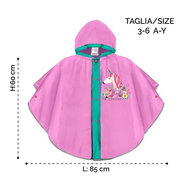Perletti - Ponchos - Magic Unicorn Rain Poncho - Reflective - 3-6 Yrs - Girls