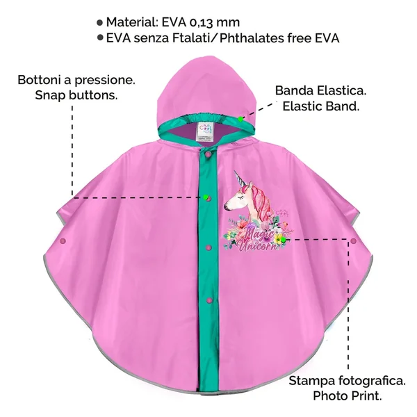 Perletti - Ponchos - Magic Unicorn Rain Poncho - Reflective - 3-6 Yrs - Girls