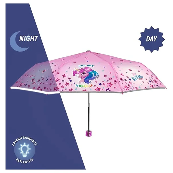 Perletti - Rain Umbrellas - Unicorn Mini Folding Umbrella - 3-6 Yrs - Reflective Safety
