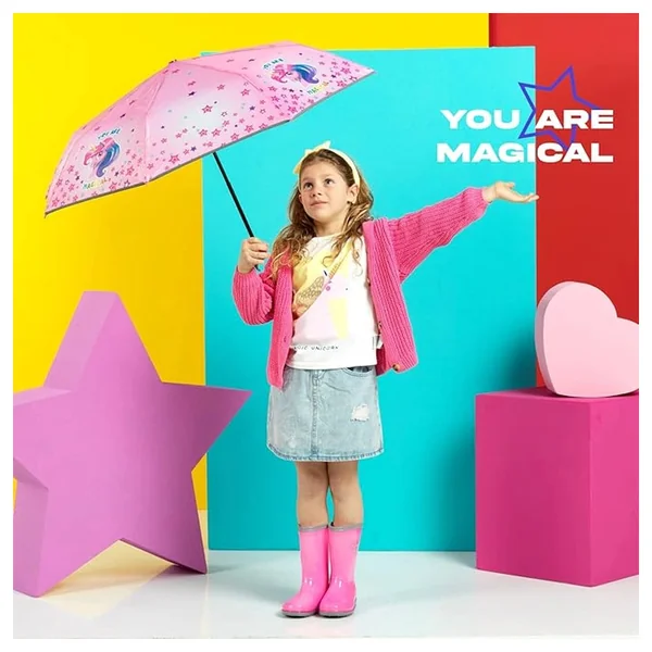 Perletti - Rain Umbrellas - Unicorn Mini Folding Umbrella - 3-6 Yrs - Reflective Safety