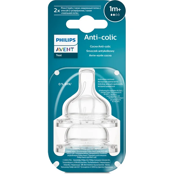 Philips AVENT Tétine Anti-colic débit lent 1m+ 2 pcs