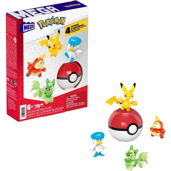 POKEMON - 4 FIGURINES A CONSTRUIRE ET 1 POKEBALL EQUIPE DE LA REGION DE PALDEA