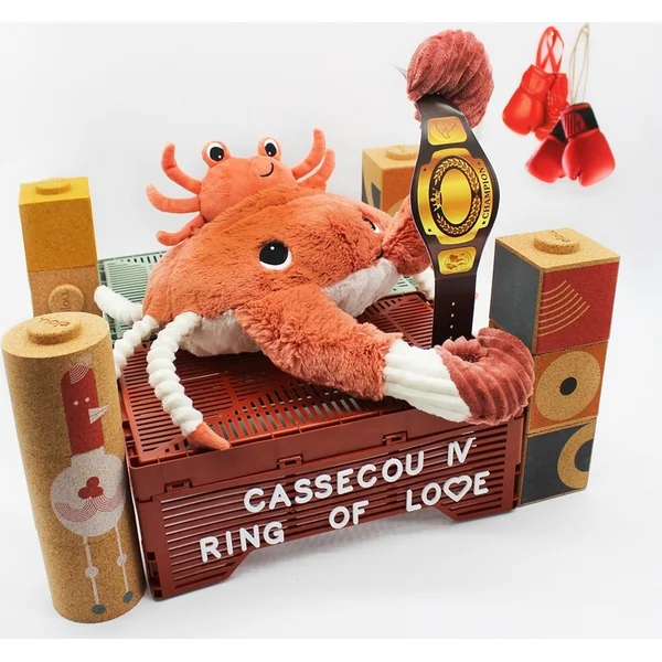 PTIPOTOS Crabe en peluche Cassecou brique - maman avec bébé