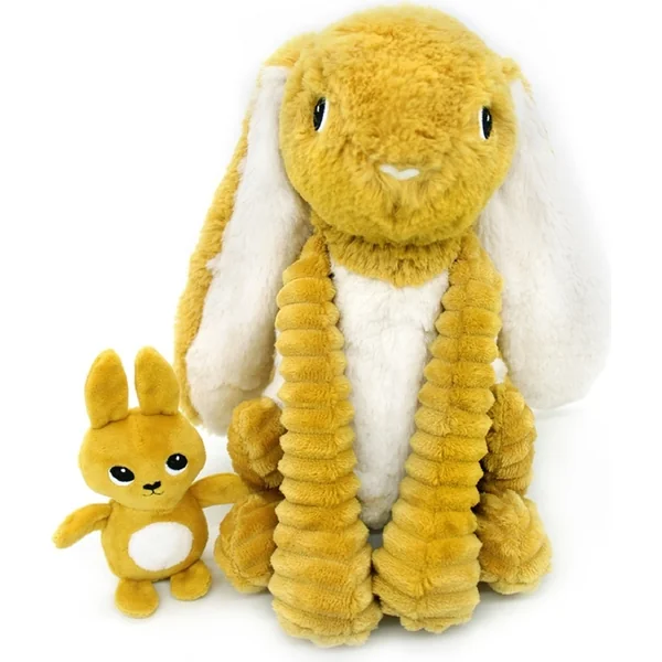 Ptipotos Lapin en peluche Toudou moutarde - maman avec bébé