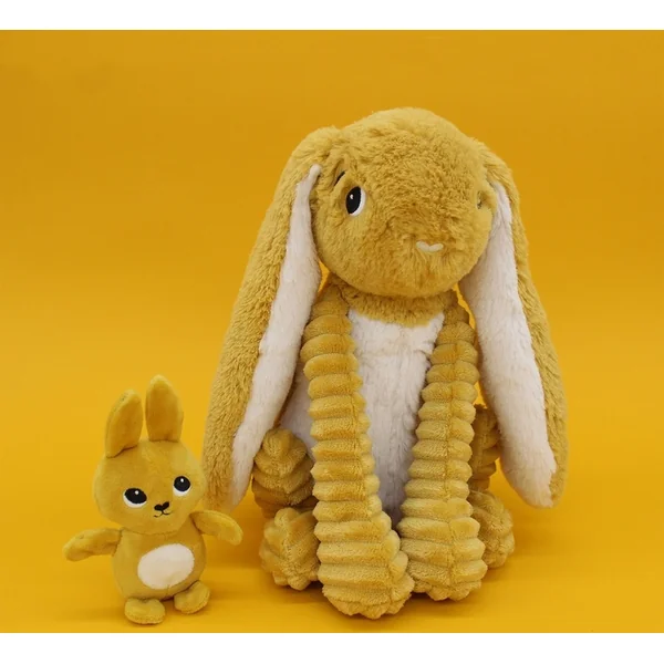 Ptipotos Lapin en peluche Toudou moutarde - maman avec bébé