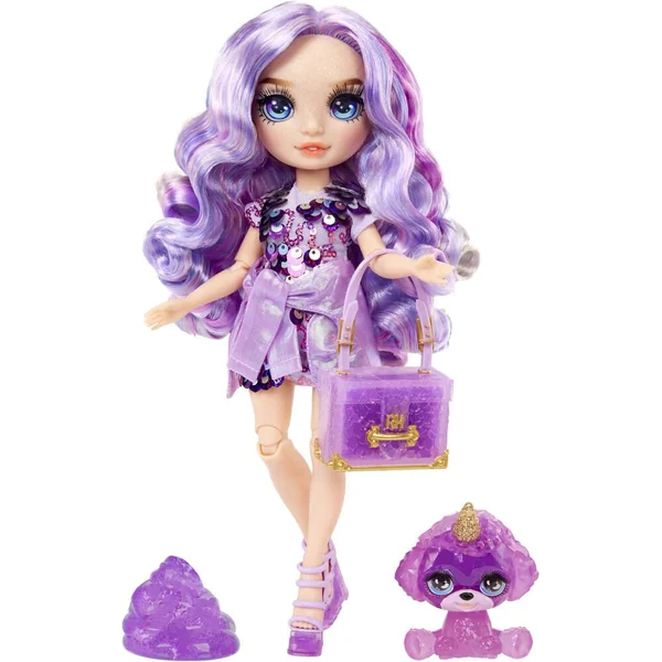 RAINBOW POUPEE MANNEQUIN VIOLET AVEC COMPAGNON ET ACCESSOIRES 27 CM