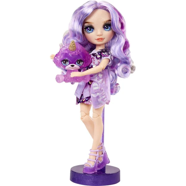 RAINBOW POUPEE MANNEQUIN VIOLET AVEC COMPAGNON ET ACCESSOIRES 27 CM