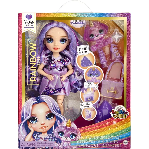 RAINBOW POUPEE MANNEQUIN VIOLET AVEC COMPAGNON ET ACCESSOIRES 27 CM