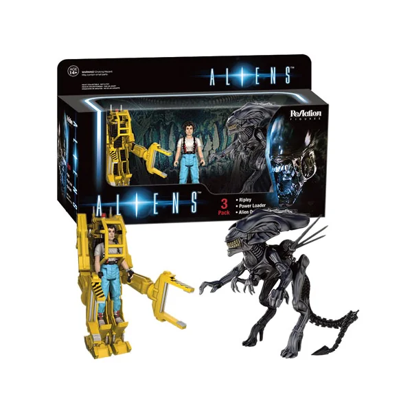 RIPLEY, POWER LOADER & QUEEN ALIEN PACK 3 FIGURINES ALIENS RE-ACTION SUPER7 9 CM