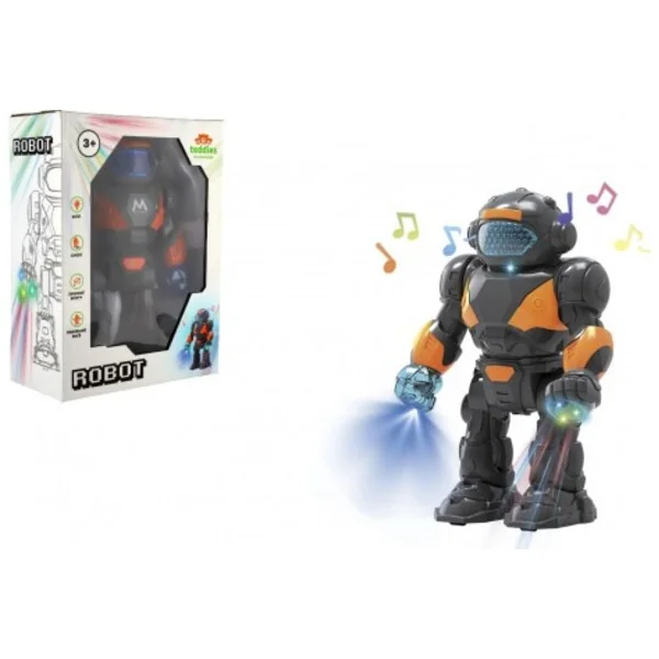 Robot marcheur en plastique 22cm à piles avec lumière et son 18x24,5x9cm