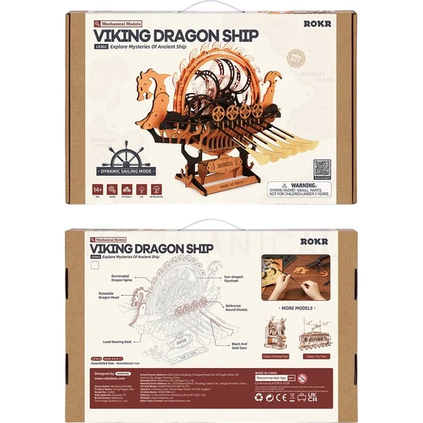 RoboTime Puzzle 3D en bois Bateau Dragon Viking