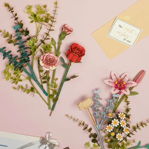 RoboTime Puzzle 3D en bois Panier de fleurs