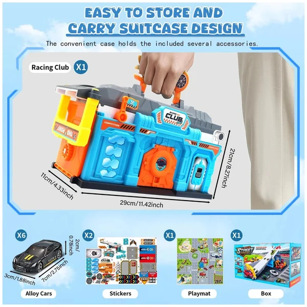 RS Toys - Pista Pit Stop 2 in 1 Portable Garage and Launcher Track - Play Vehicles