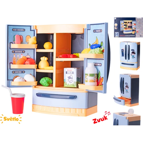 Réfrigérateur 26x18x12cm bleu à piles avec accessoires avec lumière et son